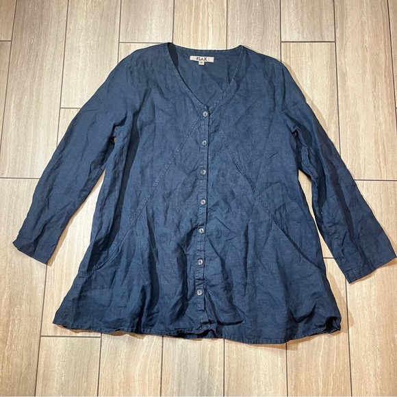 Flax 100% Linen Women’s Long Sleeve Blouse Shirt Lagenlook Button Down Blouse M - Picture 1 of 7